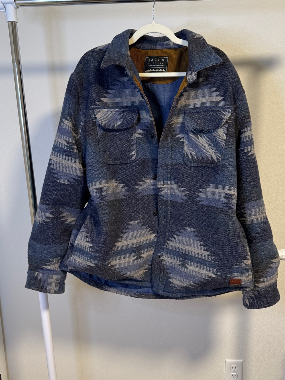 Jachs New York Wool Blend Shirt Jacket Blue Aztec Southwest Snap Front Men’s XL